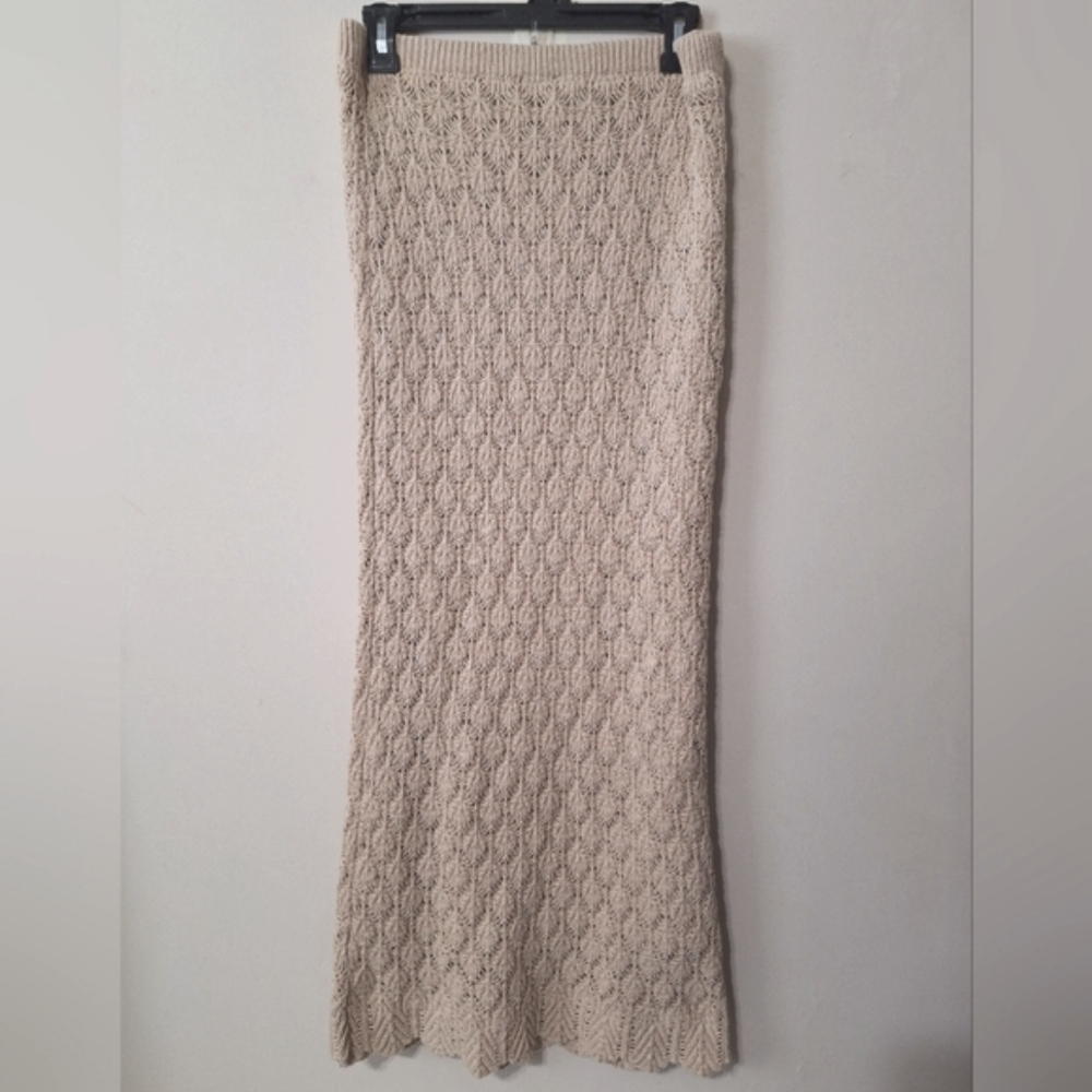 Freshman 1996 L cream crochet boho chic midi skirt
